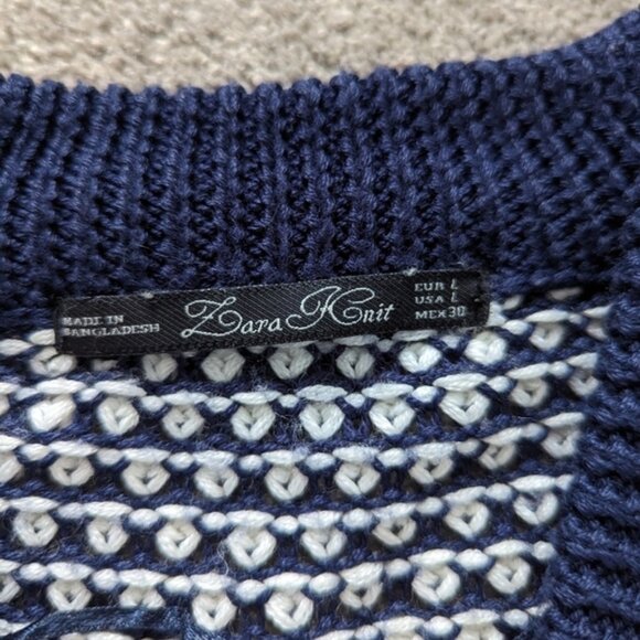 Zara Knit blue and white hollow pullover sweater size Large - Picture 5 of 9